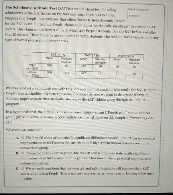 ANSWERED] Data on Scholastic Aptitude Test SAT scores are p - Statistics  - Kunduz