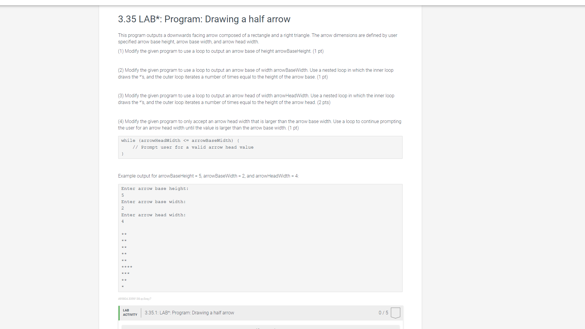 Solved 3.35 LAB*: Program: Drawing a half arrow This program