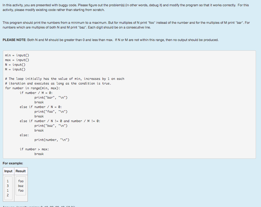 Solved In This Activity, You Are Presented With Buggy Code. | Chegg.com