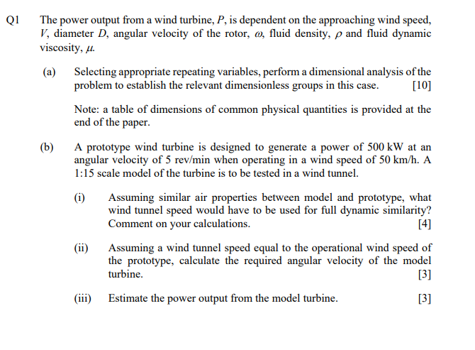 Solved Q1 The power output from a wind turbine, P, is | Chegg.com