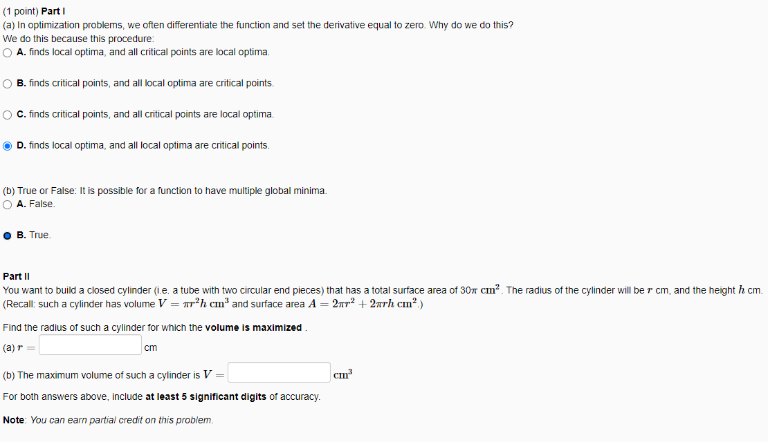 Solved (1 point) Part 1 (a) In optimization problems, we | Chegg.com