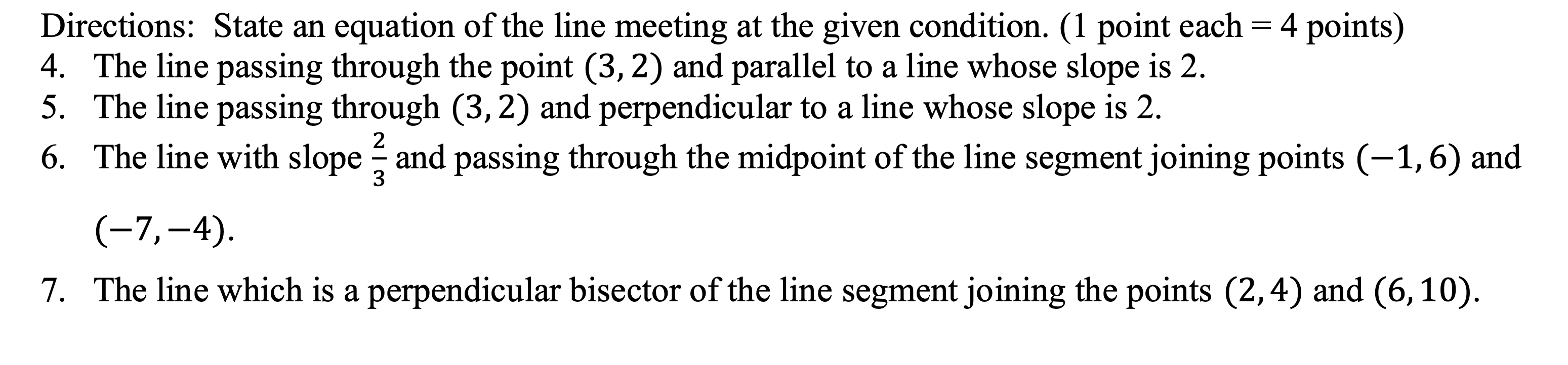 Solved Directions State an equation of the line meeting at