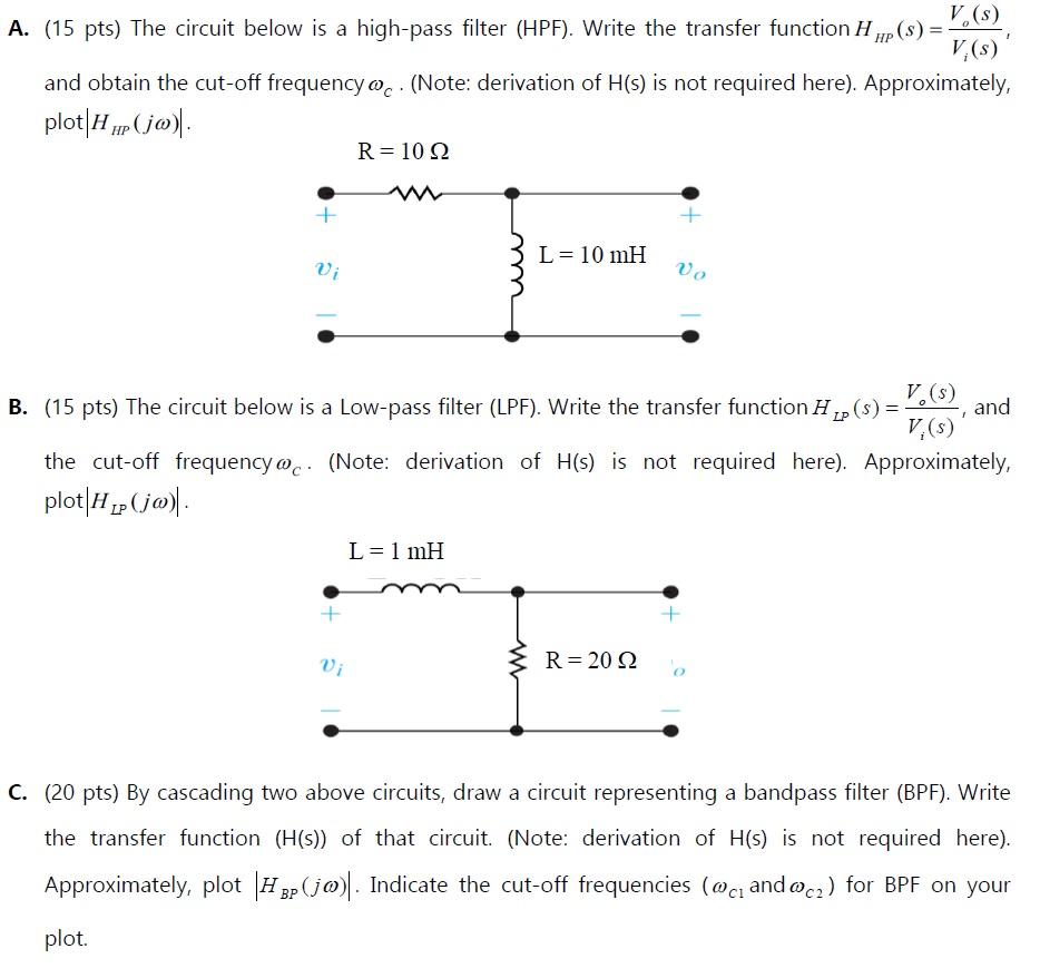 Solved V (s) A. (15 pts) The circuit below is a high-pass | Chegg.com