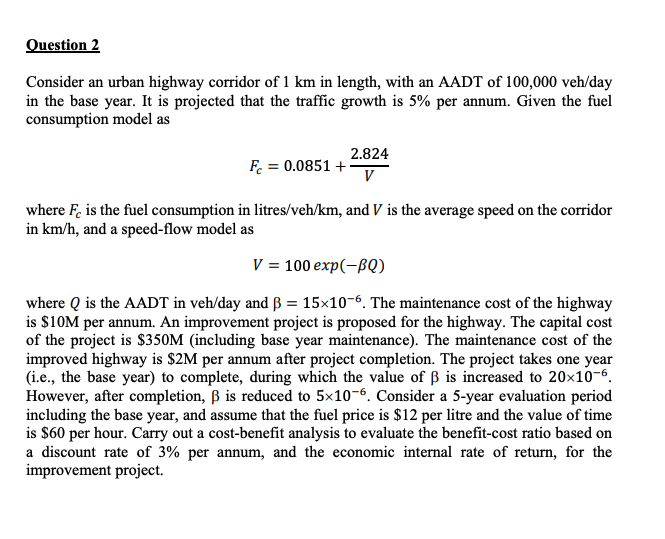 Question 2 Consider An Urban Highway Corridor Of 1 Km Chegg Com