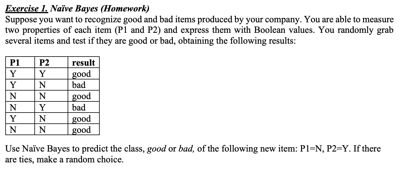 Solved Exercise 1. Naïve Bayes (Homework) Suppose You Want | Chegg.com