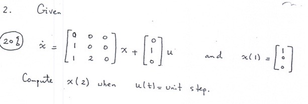 Solved Given(20!) x˙=[000100120]x+[010]u, ﻿and | Chegg.com