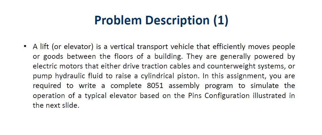 Solved Problem Description (1) • A lift (or elevator) is a | Chegg.com