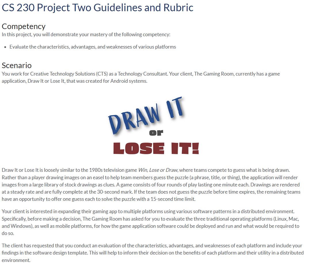Solved CS 230 Project Two Guidelines And Rubric Competency | Chegg.com