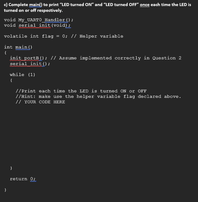 Solved c) Complete main() to print 