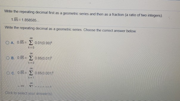 Solved Write the repeating decimal first as a geometric | Chegg.com