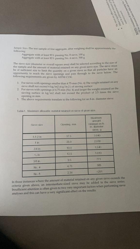 Solved Exercise 8 Gradation of Aggregates and Fines Part I - | Chegg.com