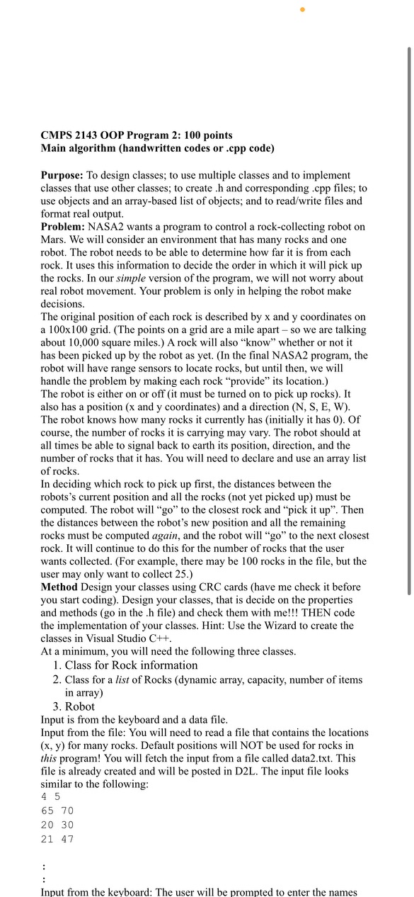 Solved CMPS 2143 OOP Program 2: 100 points Main algorithm | Chegg.com