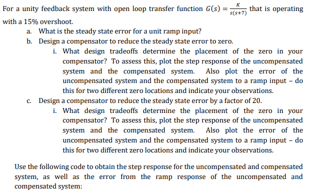 For a unity feedback system with open loop transfer | Chegg.com