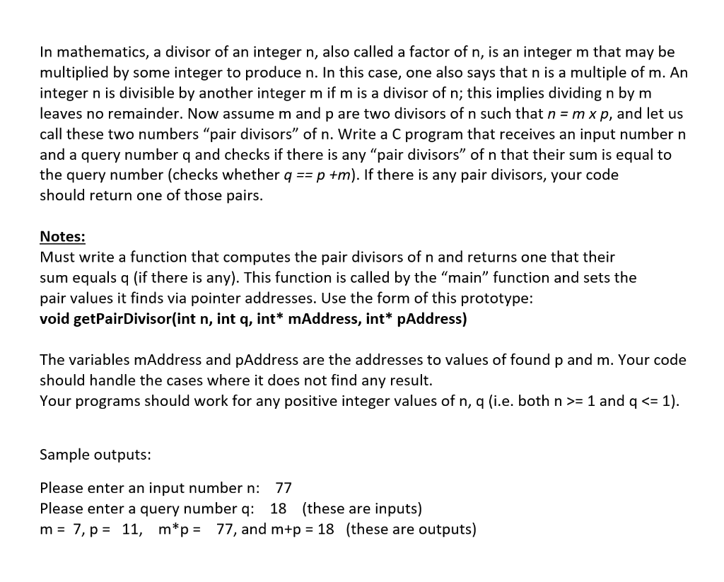 Solved In mathematics, a divisor of an integer n, also | Chegg.com