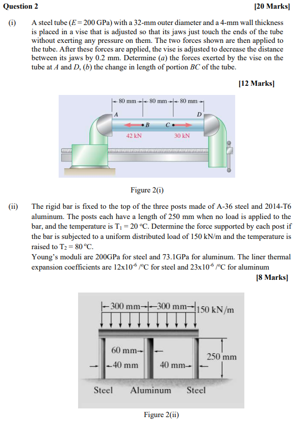 Solved Question 2 [20 Marks (1) A steel tube (E = 200 GPa) | Chegg.com