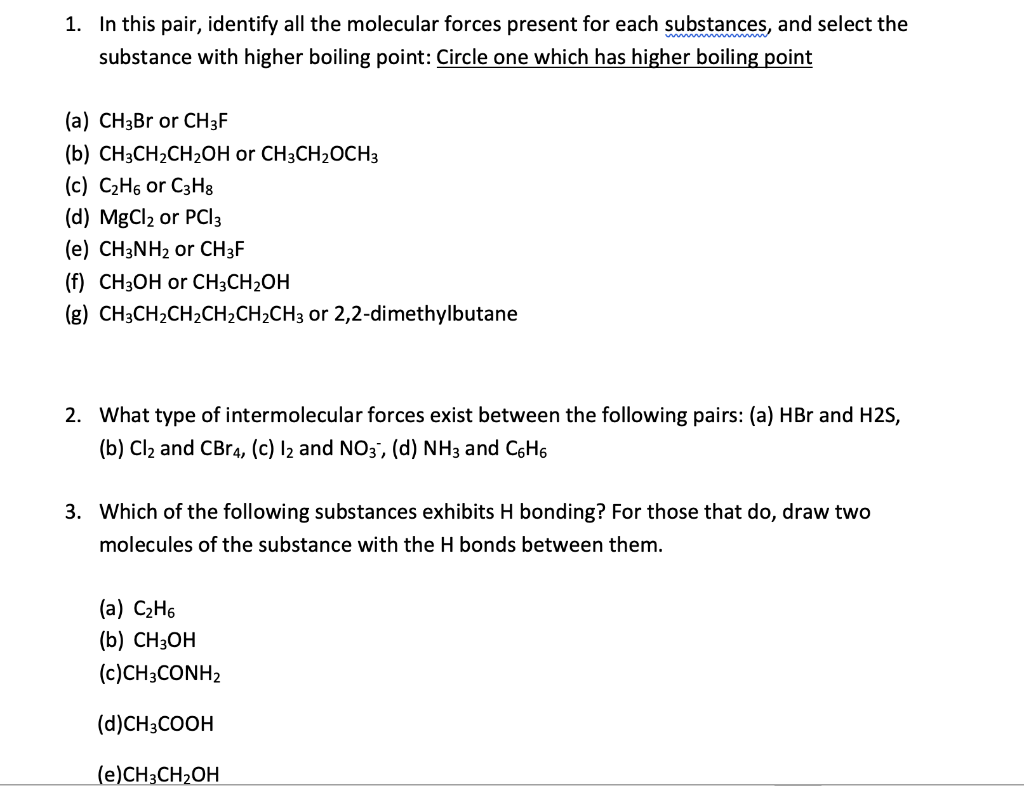 Solved 1. In this pair, identify all the molecular forces | Chegg.com