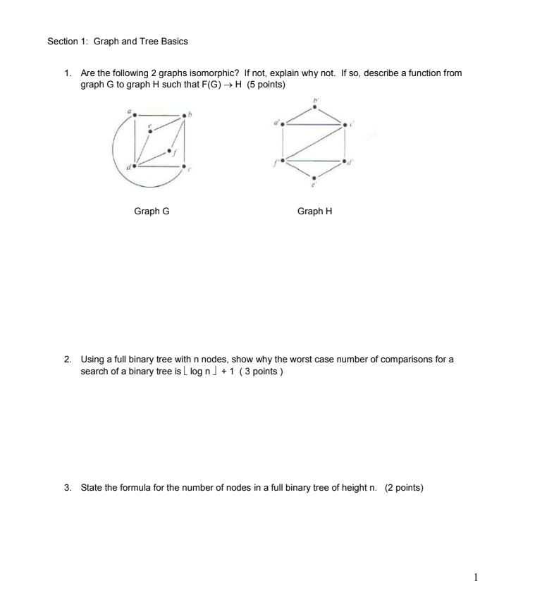 Solved Section 1: Graph And Tree Basics 1. Are The Following 