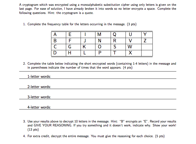 Solved A Cryptogram Which Was Encrypted Using A Monoalpha Chegg Com