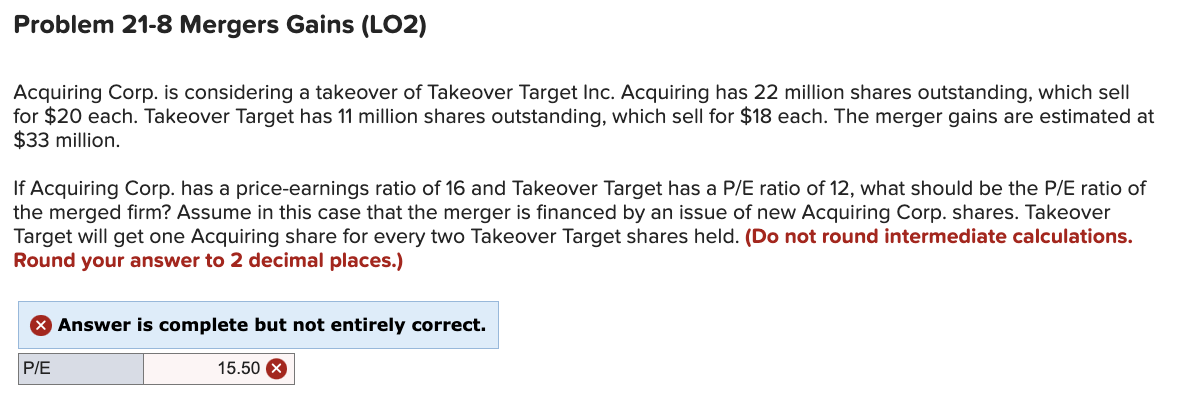 Solved Acquiring Corp. is considering a takeover of Takeover | Chegg.com