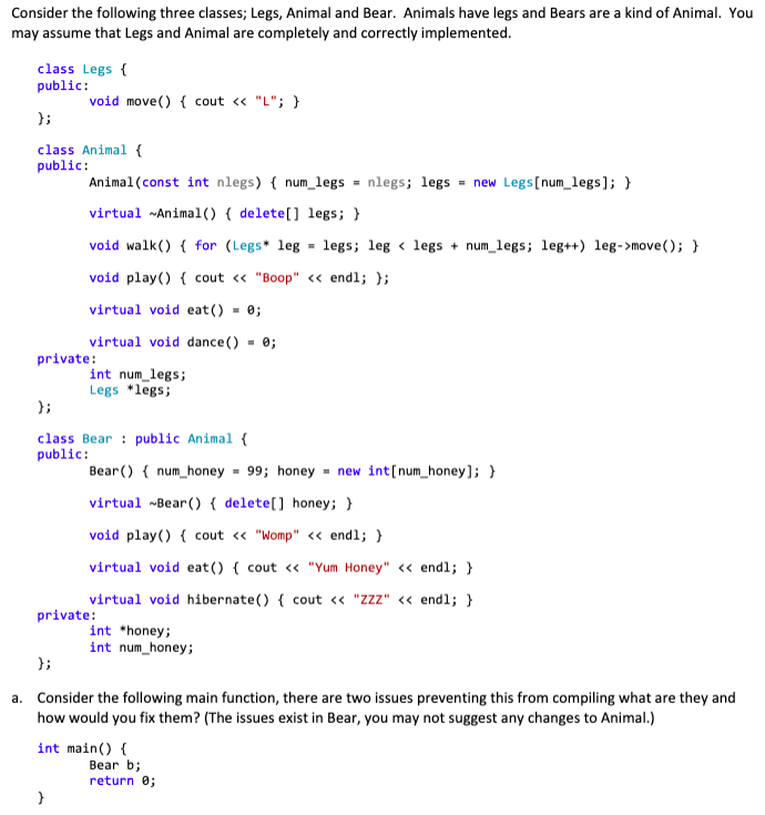 Solved Consider the following three classes; Legs, Animal | Chegg.com