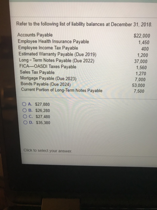 Solved Refer to the following list of liability balances at