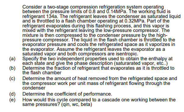 Solved Consider a two-stage compression refrigeration system | Chegg.com