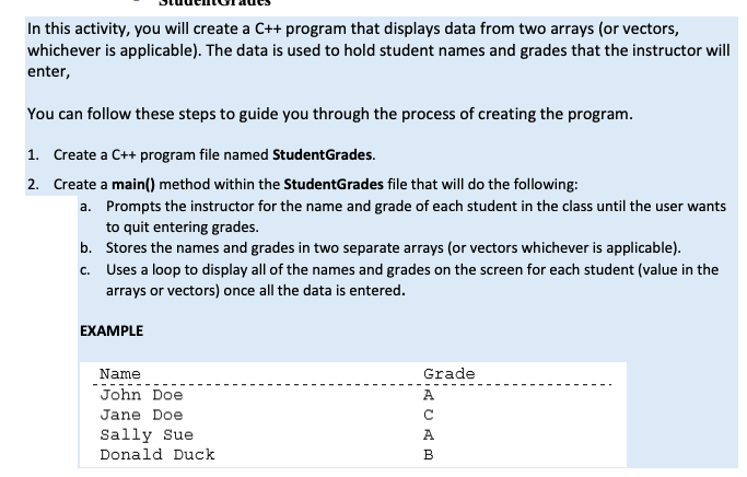 Solved studenGlaucs In this activity, you will create a C++ | Chegg.com