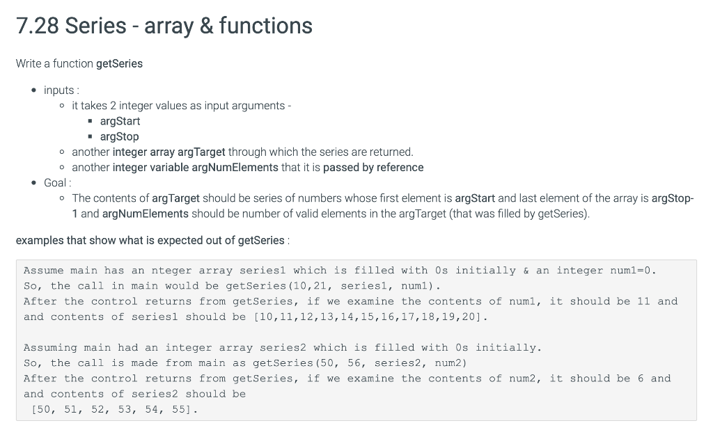 Solved 7.28 Series - array & functions Write a function | Chegg.com