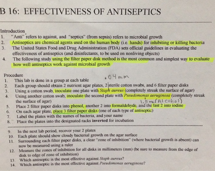 Solved B 16 EFFECTIVENESS OF ANTISEPTICS Introduction l.