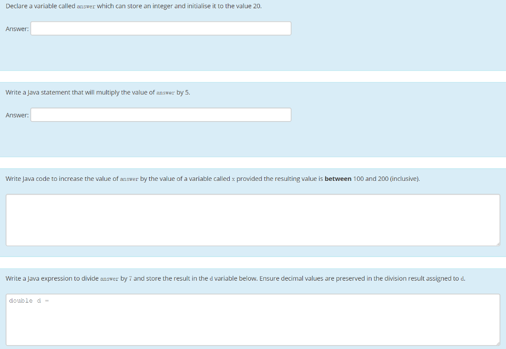 Solved Declare a variable called answer which can store an | Chegg.com