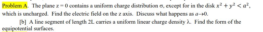 Solved Problem A. The plane z=0 contains a uniform charge | Chegg.com