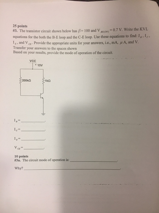 Solved 25 Points #3. The Transistor Circuit Shown Below Has | Chegg.com