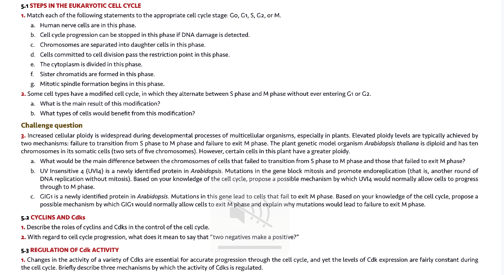 Solved 5.1 STEPS IN THE EUKARYOTIC CELL CYCLE 1. Match each | Chegg.com