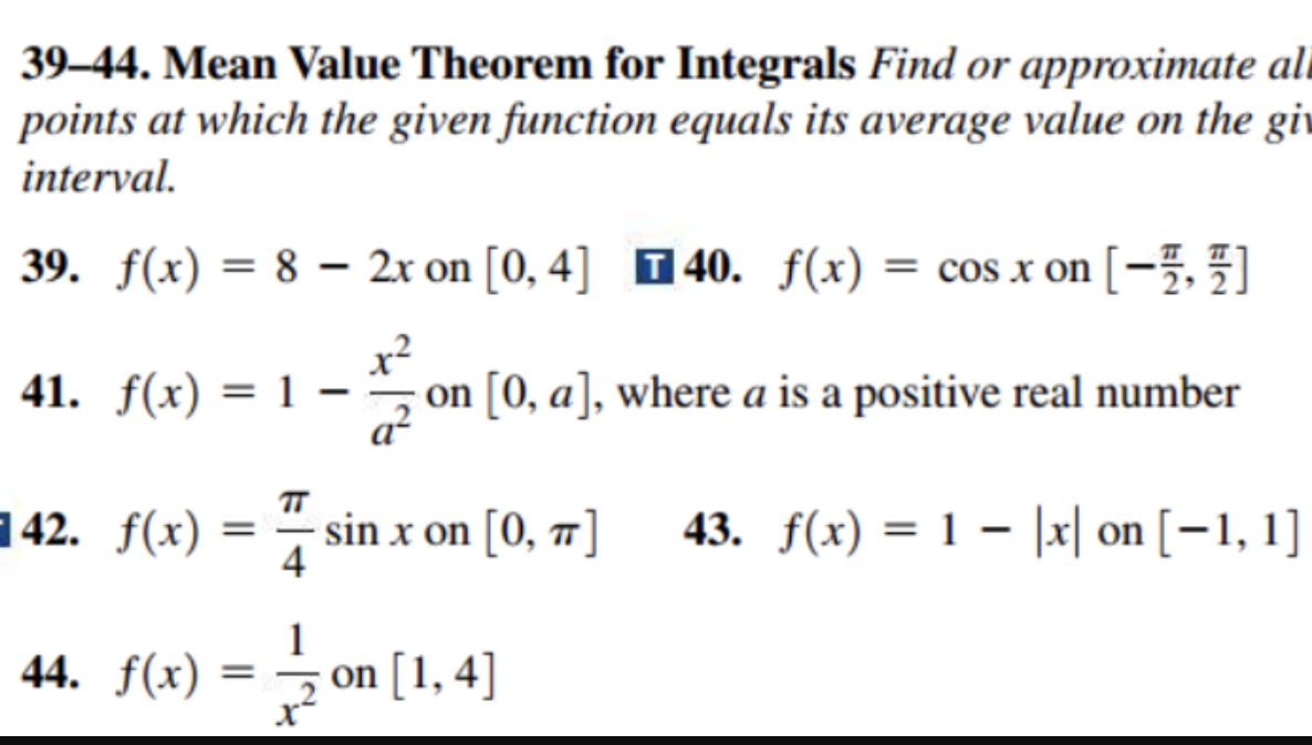 the mean value theorem for integrals homework answers