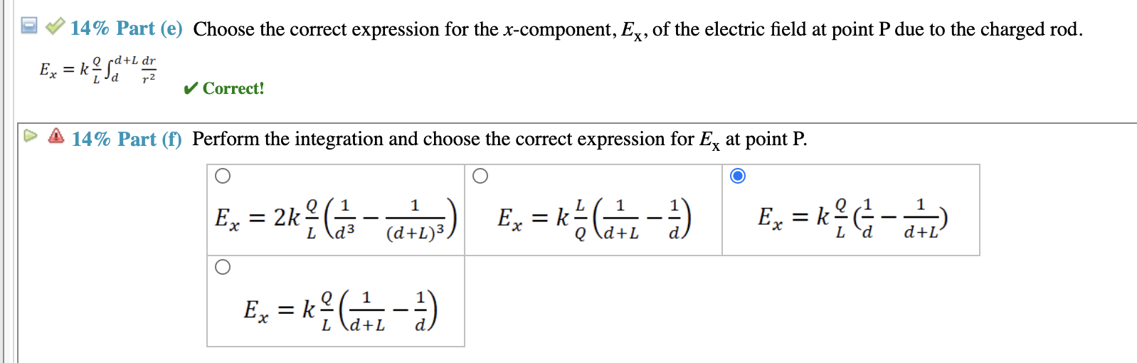 Solved 14% Part (e) Choose the correct expression for the | Chegg.com