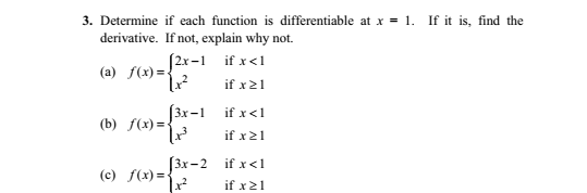 Solved 3. Determine if each function is differentiable at x | Chegg.com