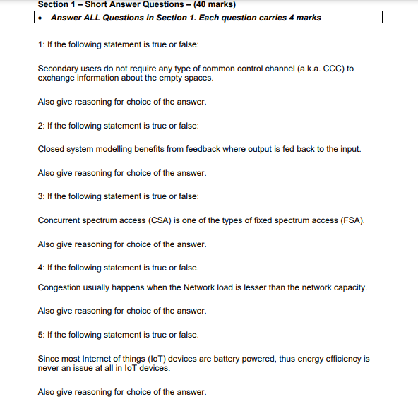 Solved Section 1 - Short Answer Questions - (40 marks) | Chegg.com