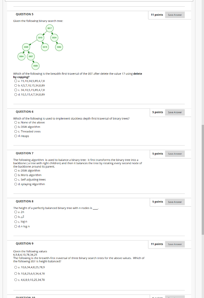 Solved QUESTION 5 11 points Save Answer Given the following | Chegg.com