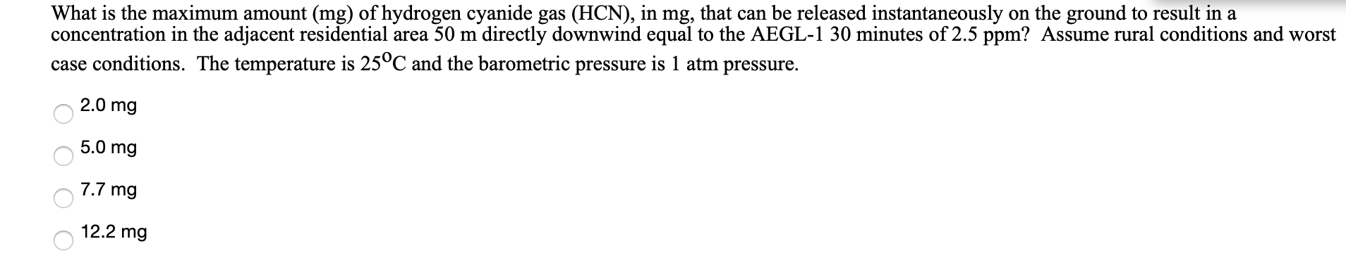 Solved What is the maximum amount (mg) of hydrogen cyanide | Chegg.com