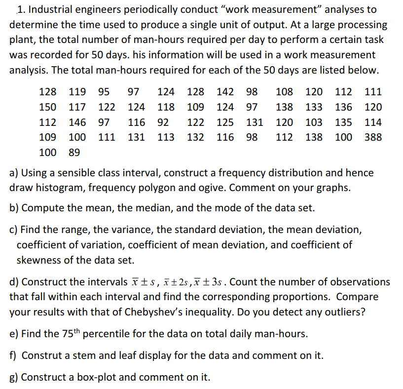 Solved Use Excel To Calculate Different Statistical Chegg Com