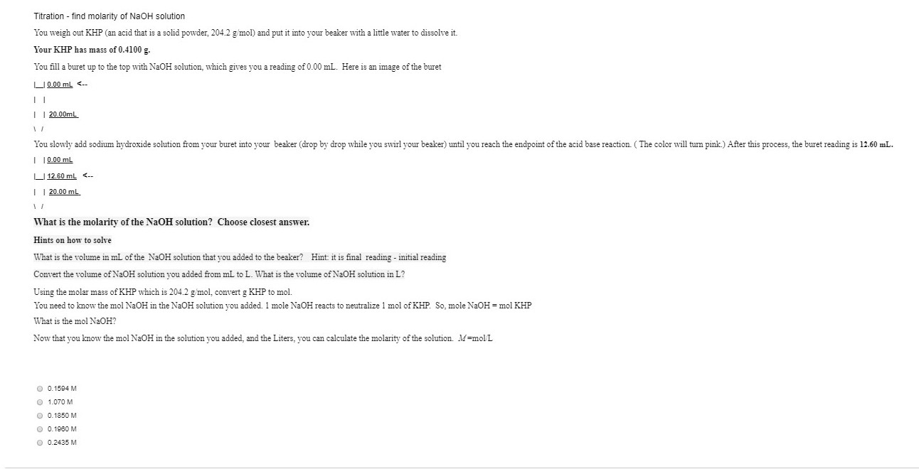 Solved Titration - find molarity of NaOH solution You weigh | Chegg.com