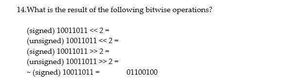 Solved 14.What Is The Result Of The Following Bitwise | Chegg.com