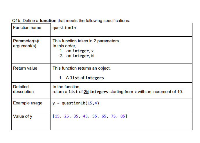 Solved Q1b. Define a function that meets the following | Chegg.com