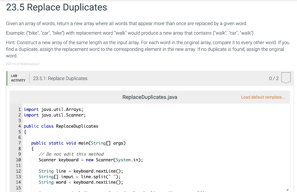 Solved 23.5 Replace Duplicates Given an array of words, | Chegg.com