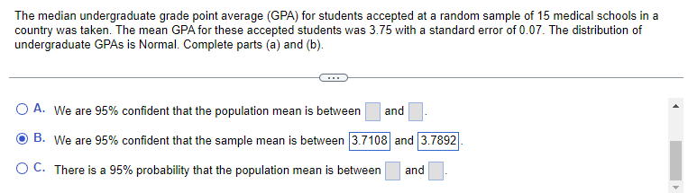 Solved The median undergraduate grade point average GPA Chegg com