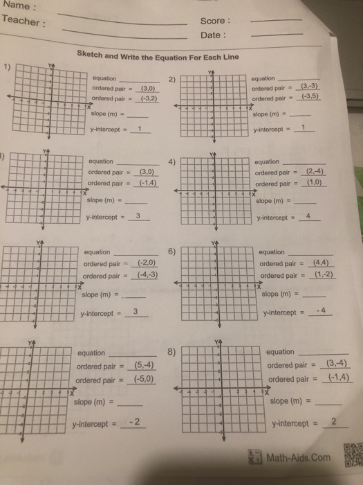 Sketch And Write The Equation For Each Line Worksheet Answers