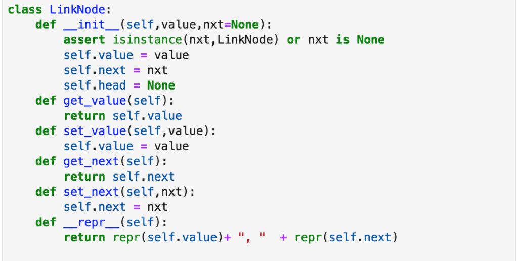 Solved class LinkNode: def _init__(self, value,nxt-None) | Chegg.com