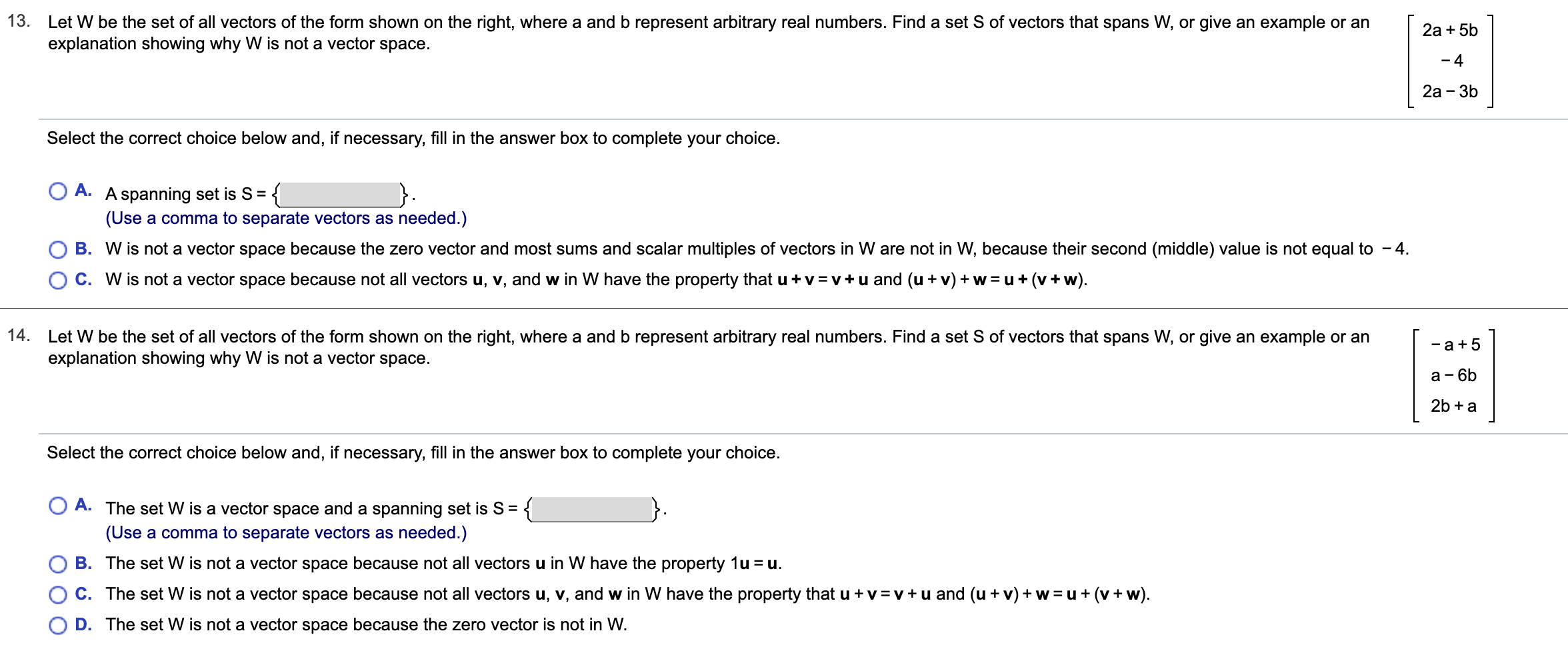 Solved 13 Let W Be The Set Of All Vectors Of The Form Shown Chegg