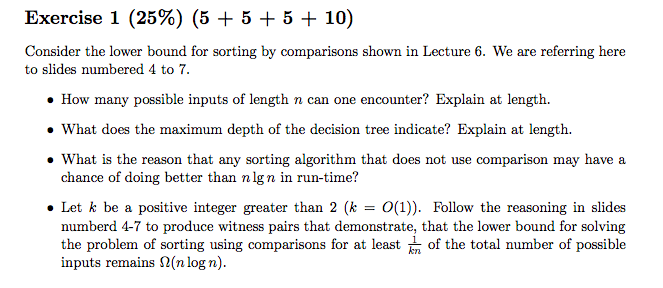 Exercise 1 (25%) (5 + 5 + 5 + 10) Consider the lower | Chegg.com