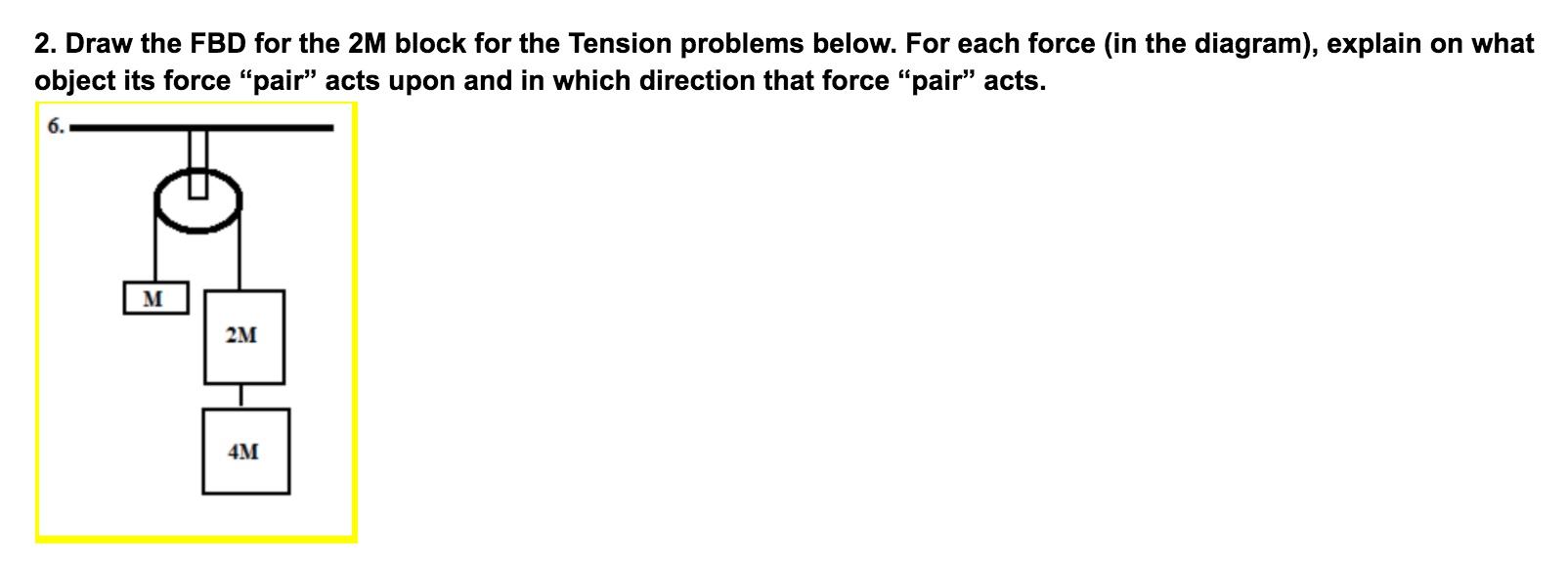 Solved 2. Draw the FBD for the 2M block for the Tension | Chegg.com
